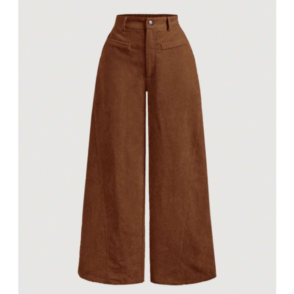 Plus Size Vintage Corduroy Wide-Leg Pants – Khaki Brown (3XL)